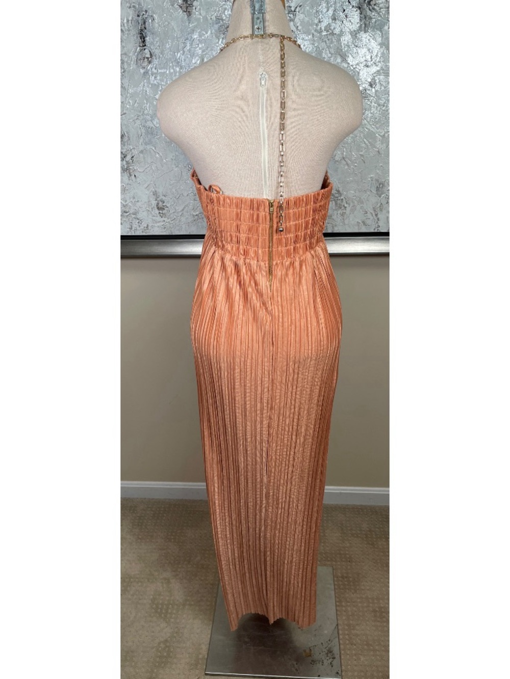 SABINA MUSAYEV Nicola Pleated Gold Chain Halterneck Maxi Dress Size Large - Picture 8 of 10